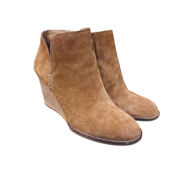 Lucky Brand Shoes - Lucky Brand Yimme Booties Tan Suede Wedge Ankle Booties Western Boho City Shoes